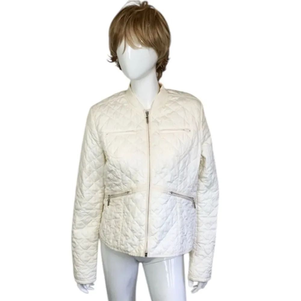 Ralph Lauren Polo Jeans Women's Cream 4 Pocket Full Zip Quilted Jacket Size XL